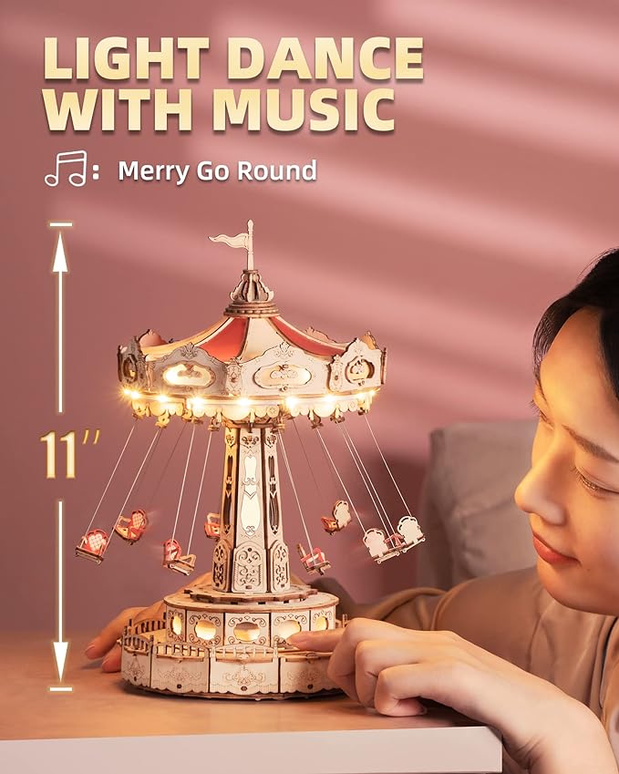 Music Box 3D Wooden Puzzle Kit for Kids & Adults – Swing Ride