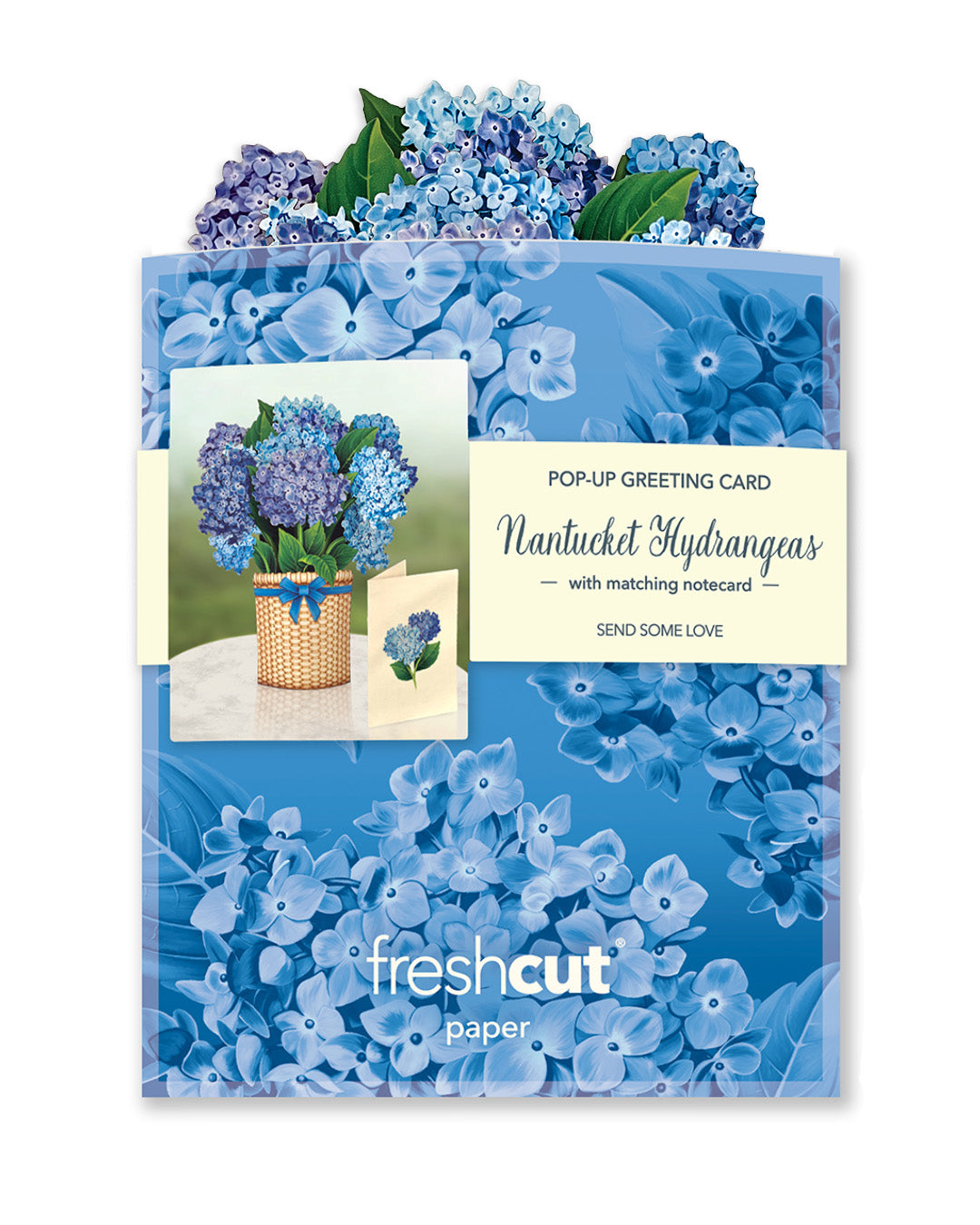 Fresh Cut Paper 3D Pop Up Flower Greeting Note Card – Nantucket Hydrangeas – 6" x 5"