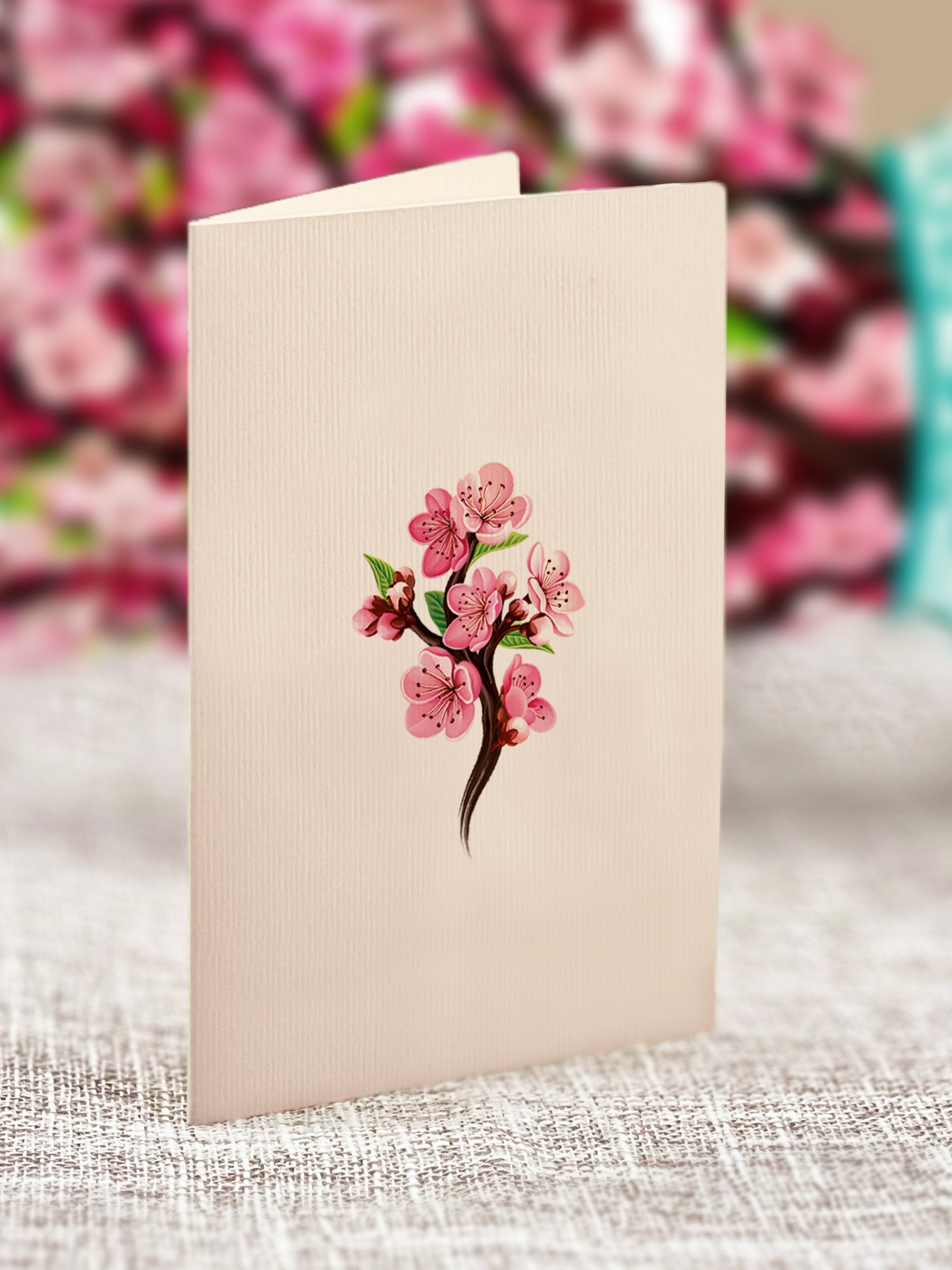 Fresh Cut Paper 3D Pop Up Flower Greeting Note Card – Cherry Blossoms – 6" x 5"