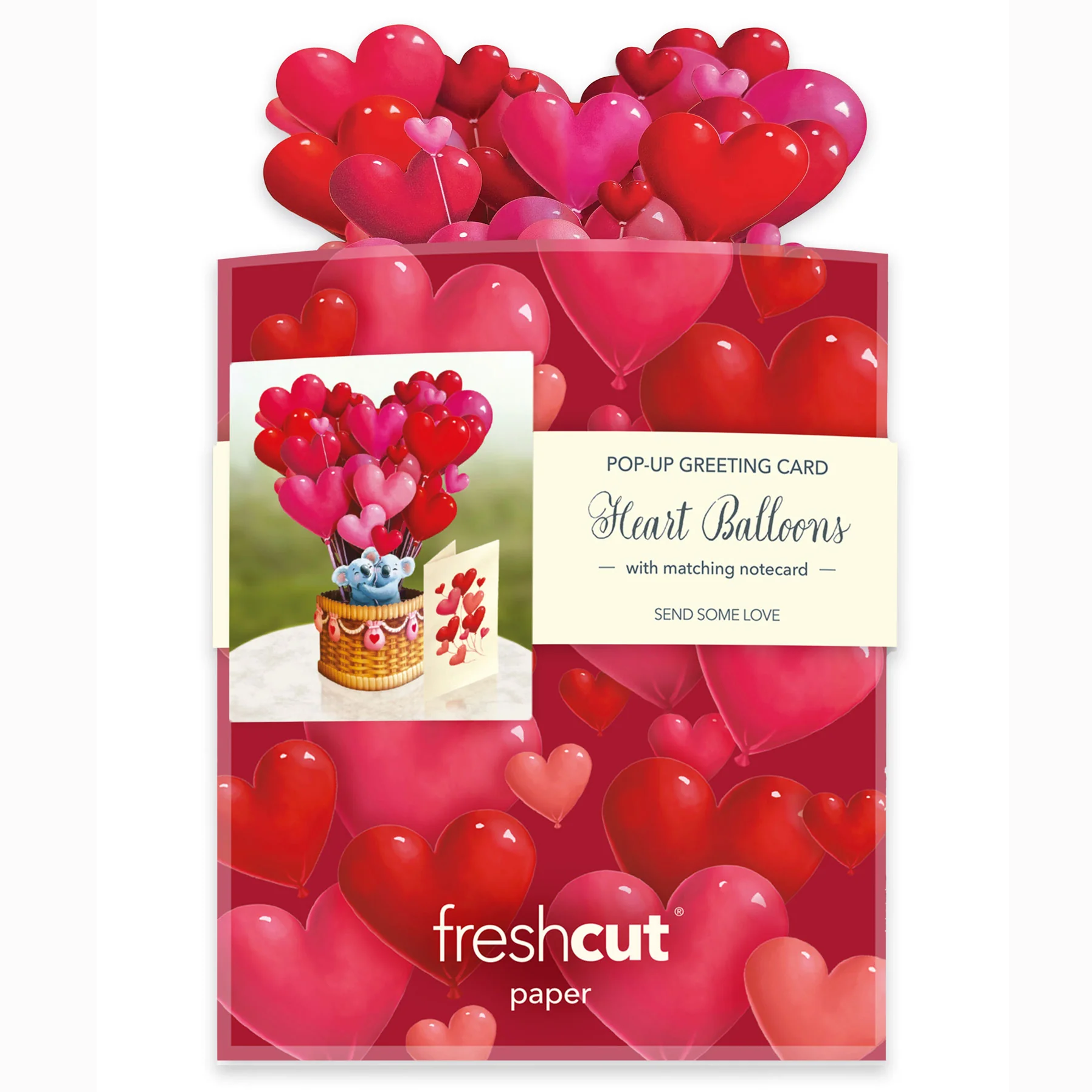 Fresh Cut Paper 3D Pop Up Greeting Note Card – Heart Balloons Koala – 6" x 5"