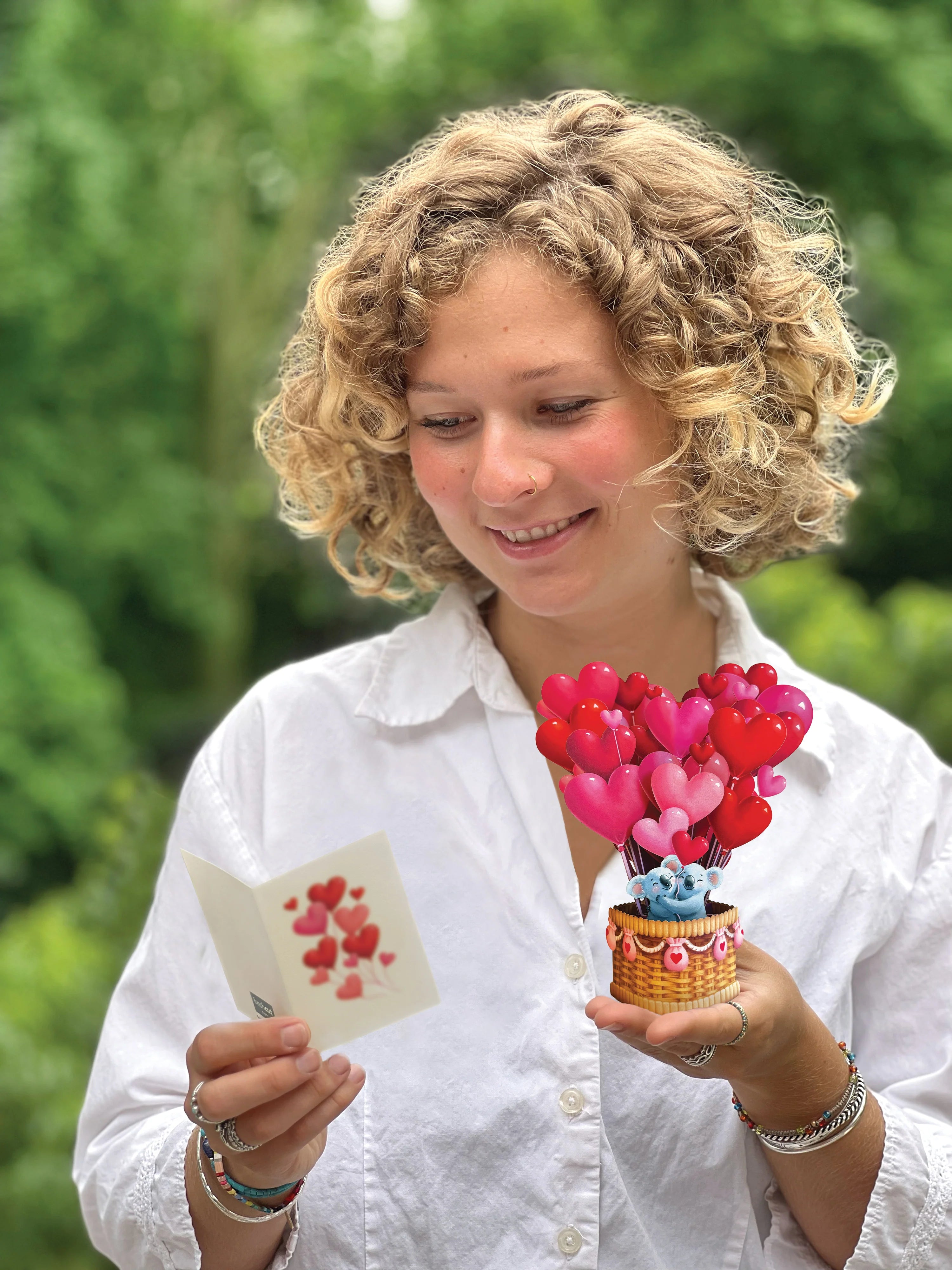 Fresh Cut Paper 3D Pop Up Greeting Note Card – Heart Balloons Koala – 6" x 5"