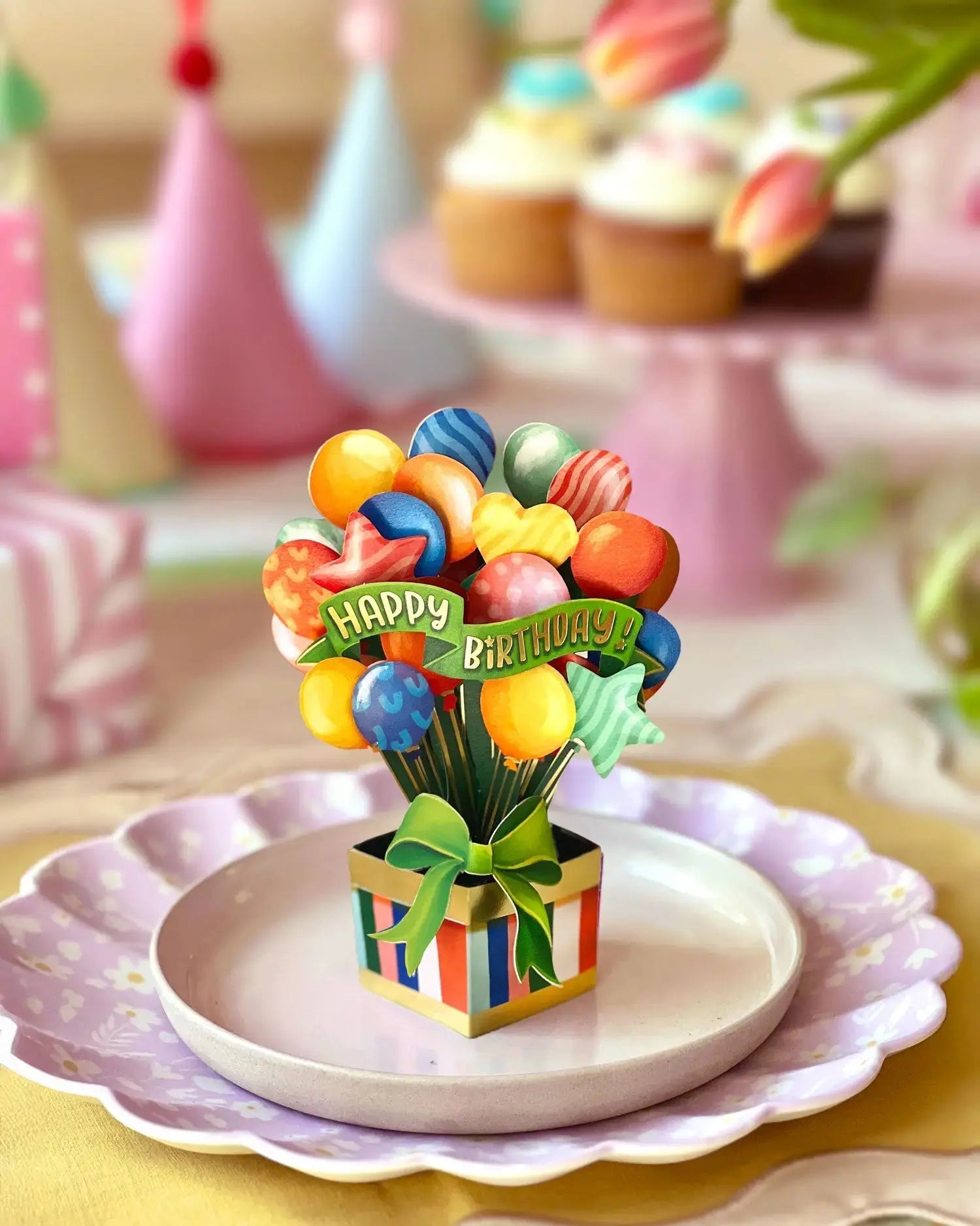 Fresh Cut Paper 3D Pop Up Greeting Note Card – Birthday Balloons – 5.5" x 4.5"