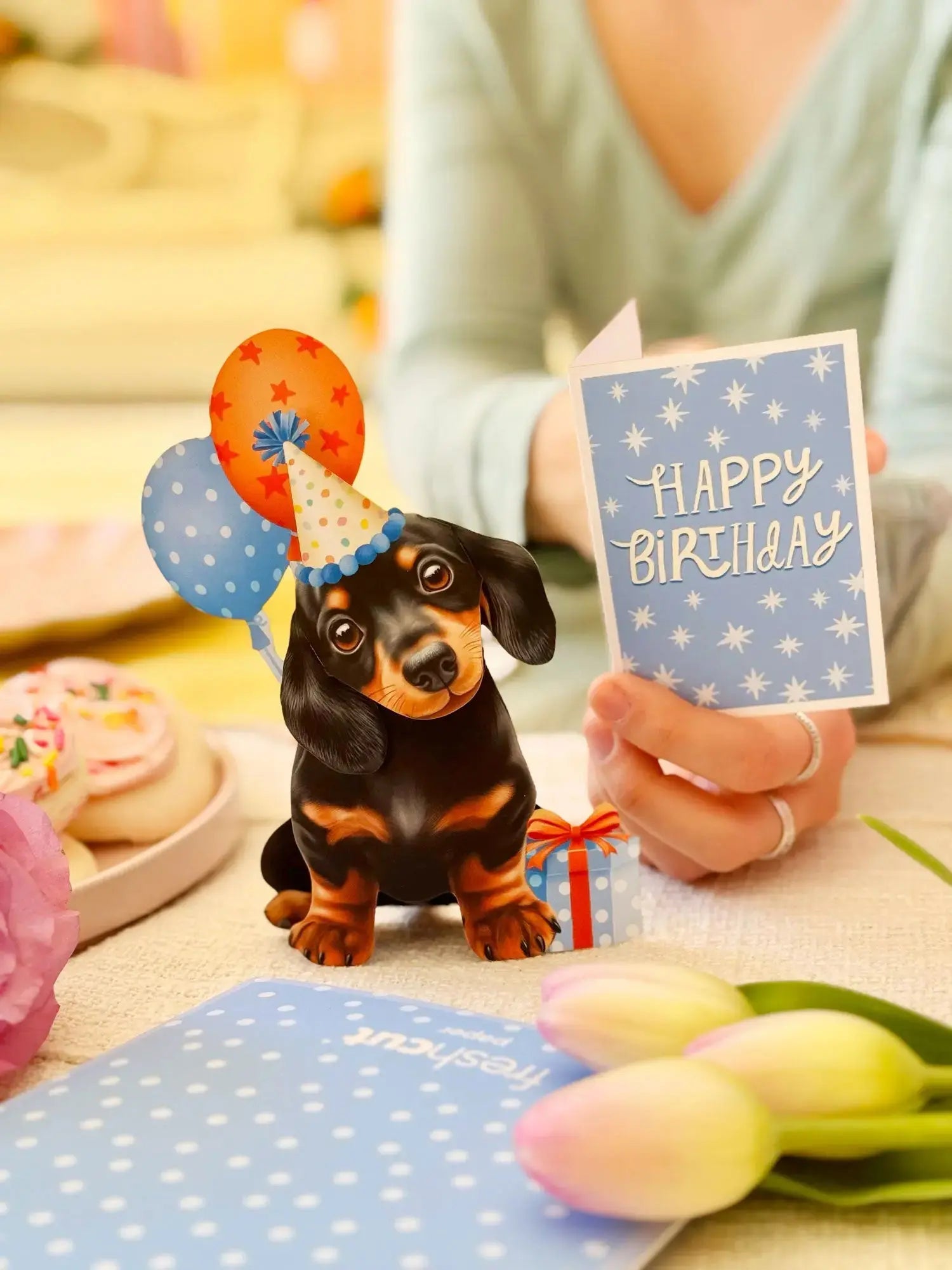 Fresh Cut Paper 3D Pop Up Greeting Note Card – Birthday Puppy – 5.5" x 4.5"