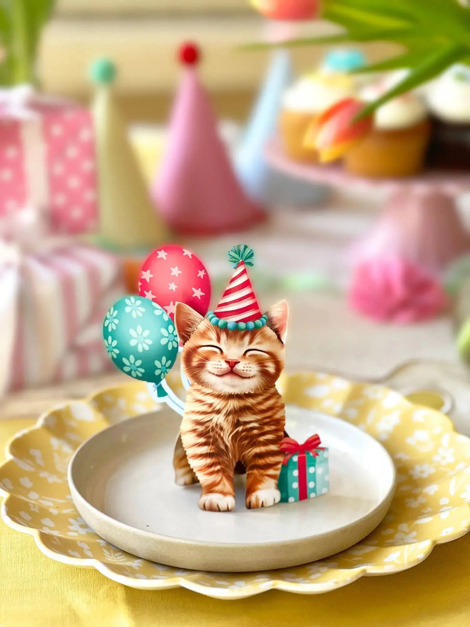 Fresh Cut Paper 3D Pop Up Greeting Note Card – Birthday Kitten – 5.5" x 4.5"
