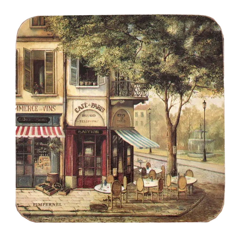 Portmeirmion Square Corkback Coasters – Parisian Scenes – Set of 6