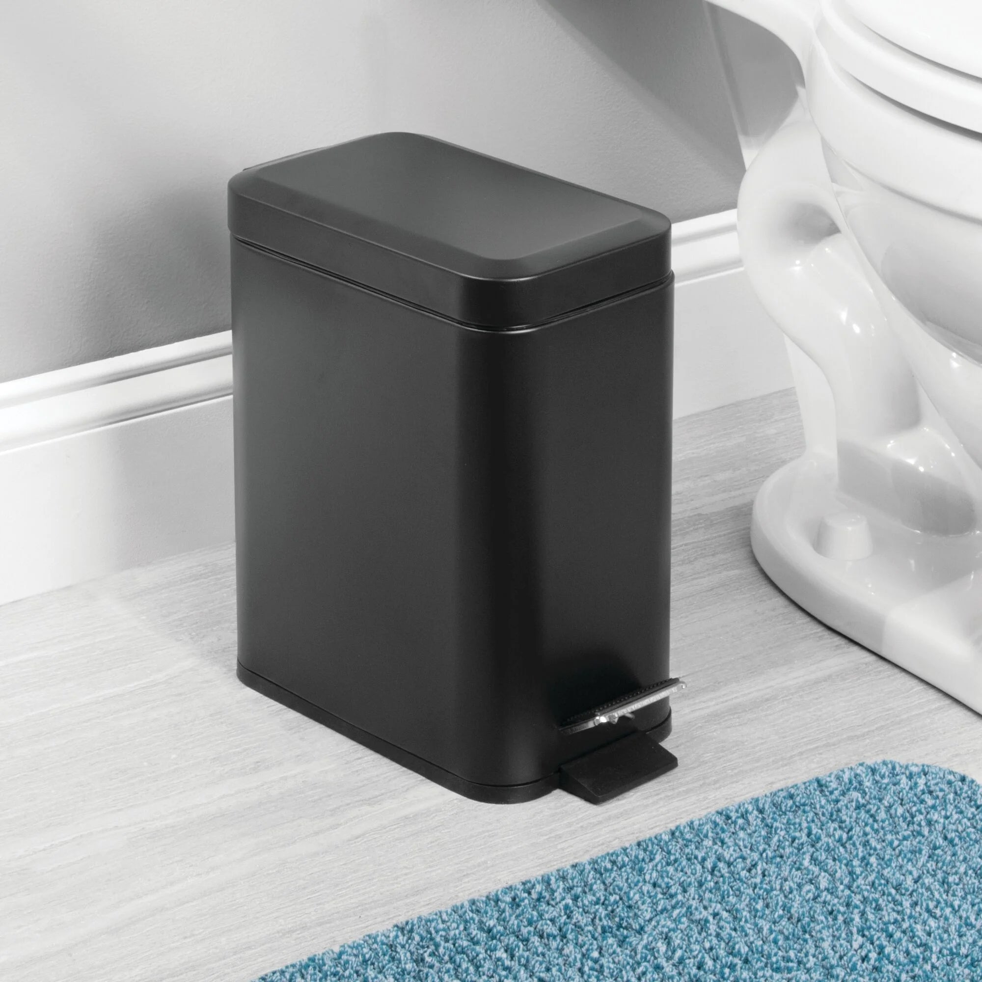 mDesign Small Modern 1.3 Gallon Rectangle Metal Lidded Step Trash Can – Matte Black