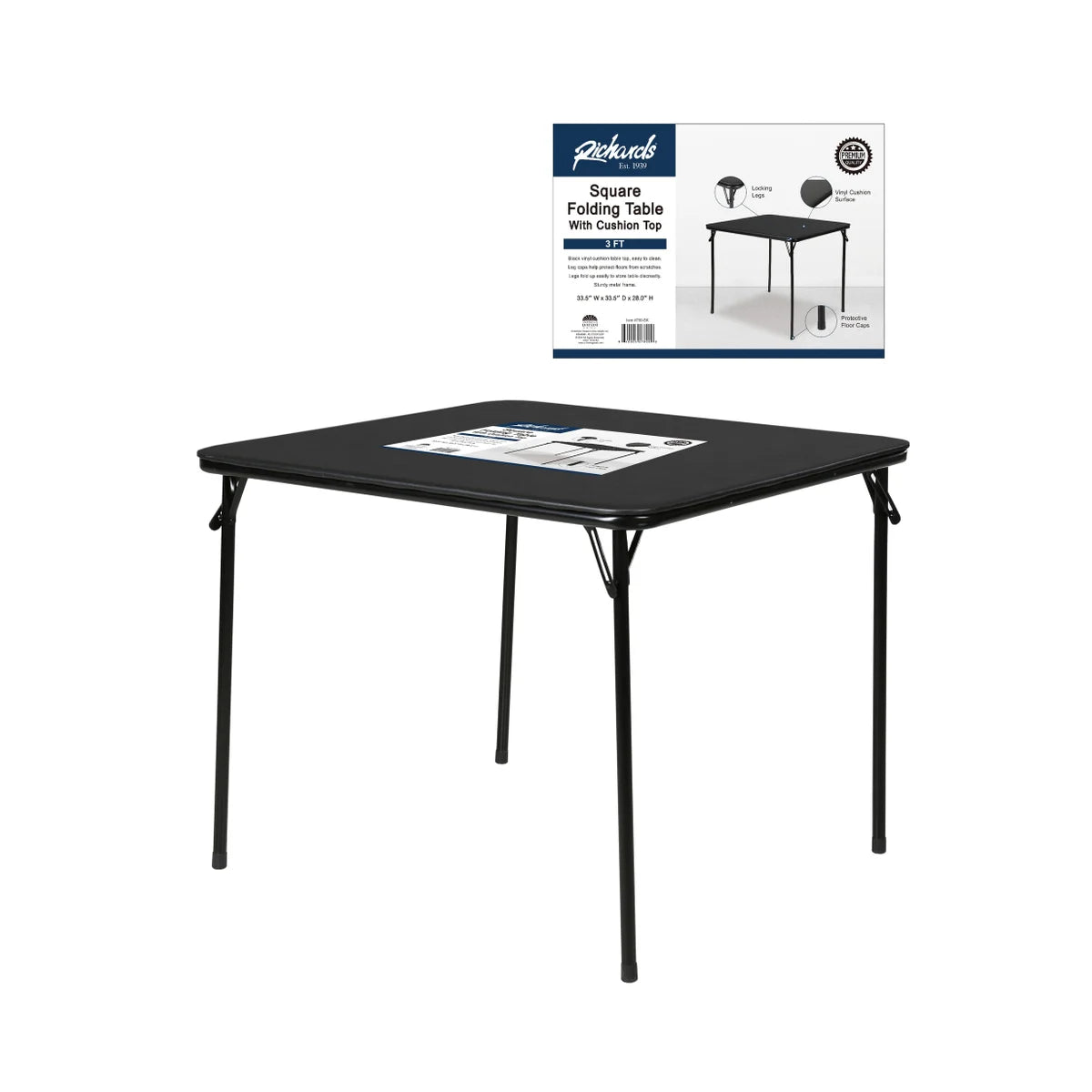Square Folding Cushion Table – Black – 34 x 28" – Upper East Side Delivery Only