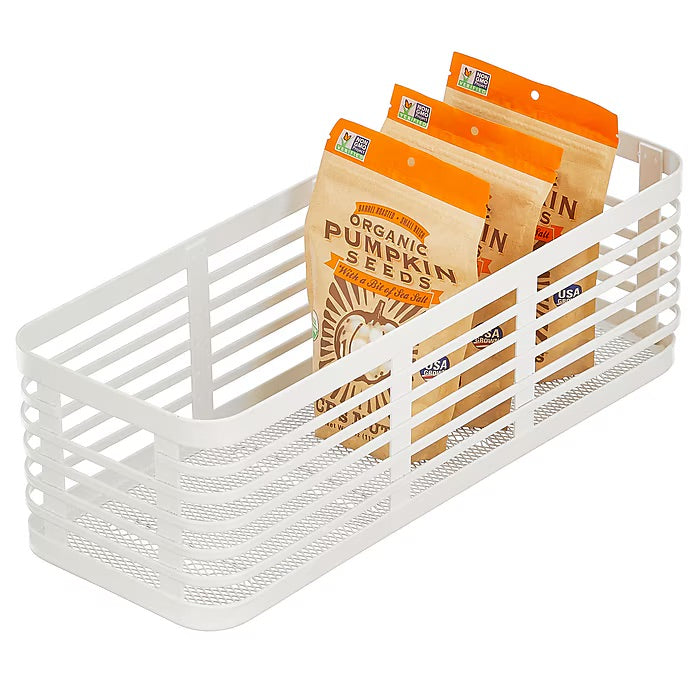 mDesign Carson Steel Organizer Basket – Matte White – 16” x 6” x 5"