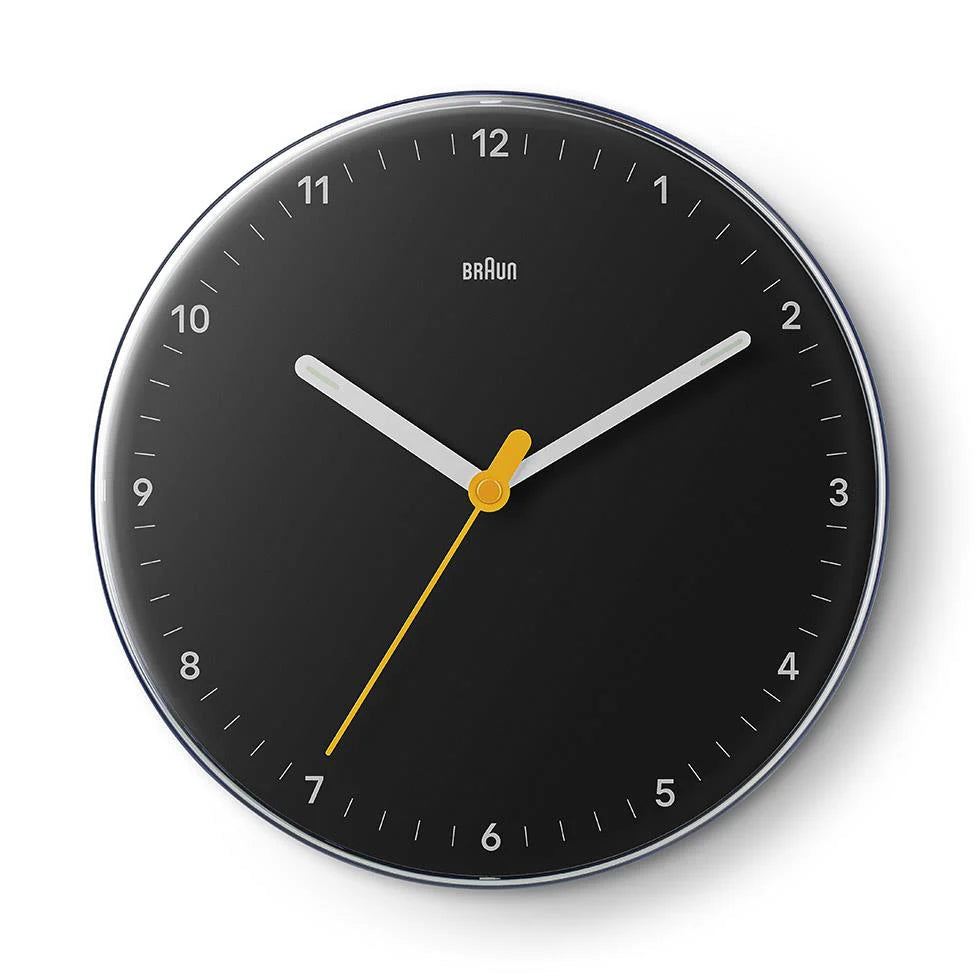 Braun Analogue Wall Clock BC26 With Silent Sweeping Quartz Movement – Black- 9"