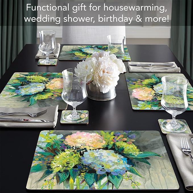 Highland Home Hardboard Cork-Backed Placemats – Hydrangeas from the Garden – Set of 4