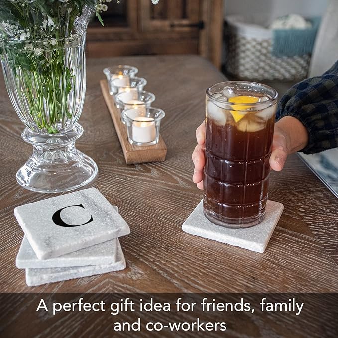 CounterArt Natural Marble Cork Backed Stone Coasters – "Letter C" – Set of 4