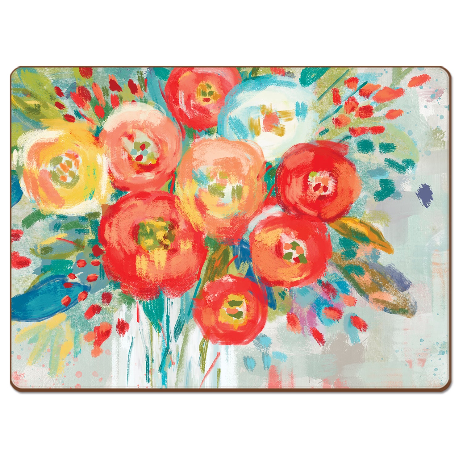 Highland Home Hardboard Cork-Backed Placemats – Coral Floral – Set of 4
