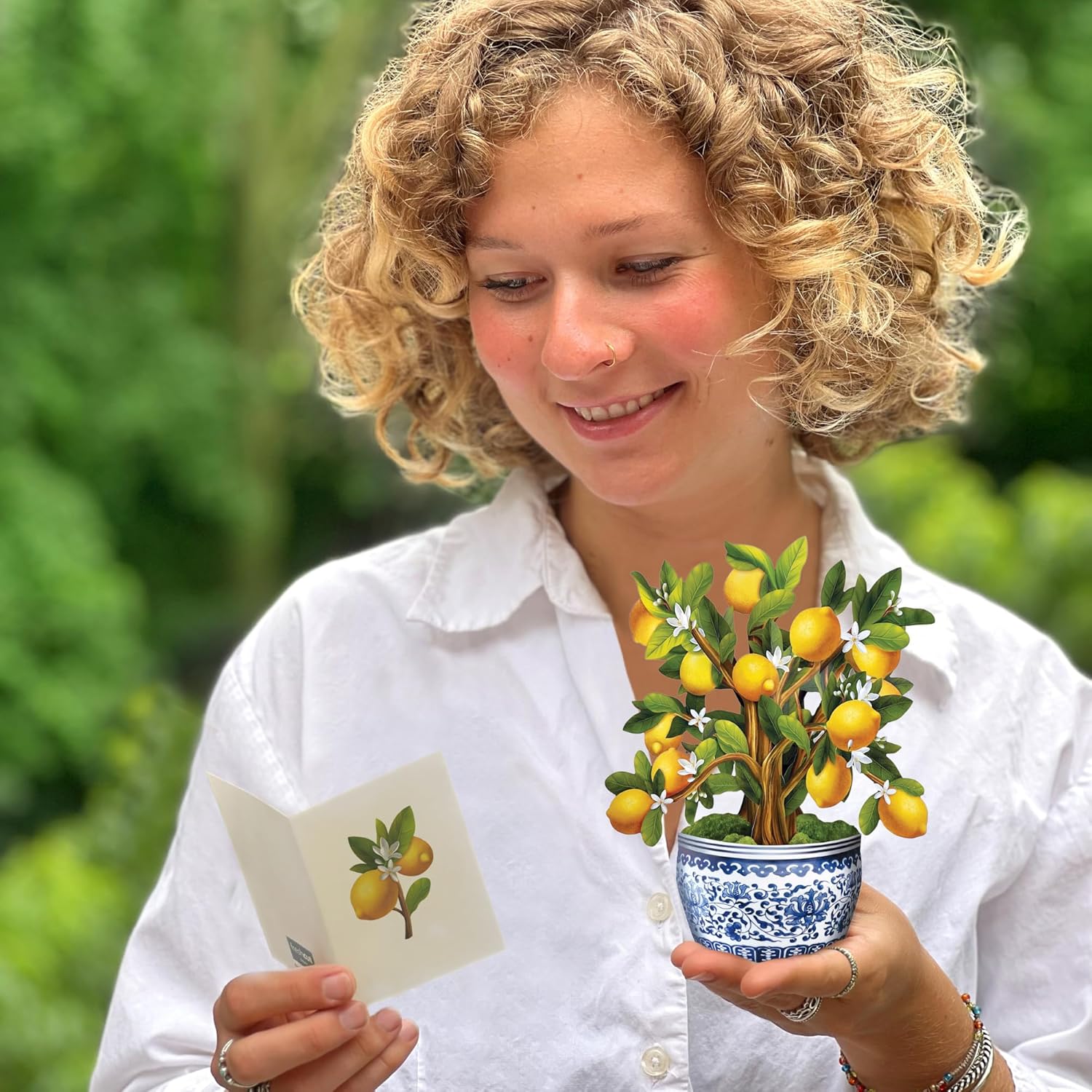 Fresh Cut Paper 3D Pop Up Flower Greeting Note Card – Lemon Blossom Tree – 6" x 5"