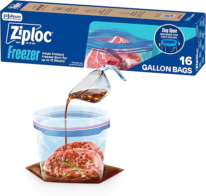 Ziploc Freezer Bags Bonus Pack Gripper Zipper & Write-on Label – Gallon – 16-Ct.