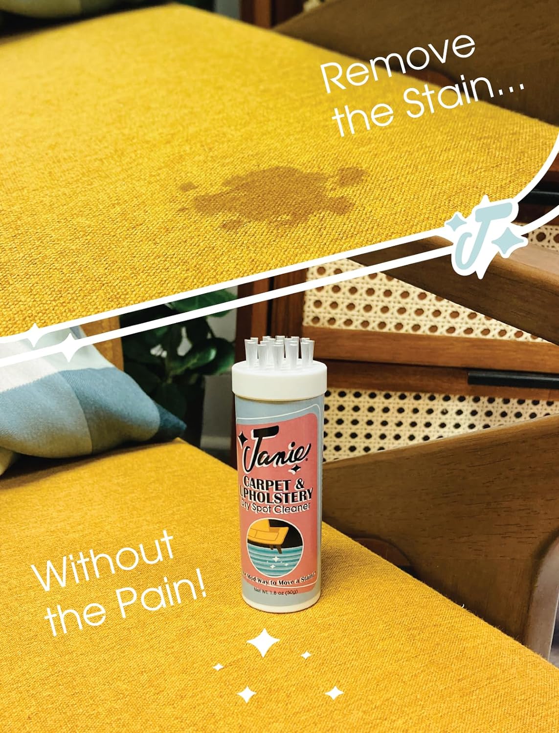Janie Dry Stick Carpet & Upholstery Spot Cleaner with Brush – 1.8oz