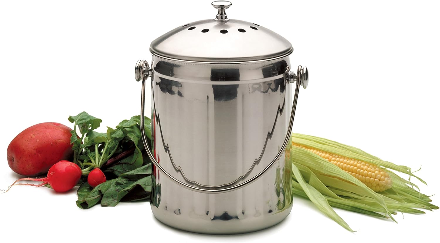 Stainless Steel Compost Pail with Odor Filter – Dishwasher Safe – 1 Gallon Capacity