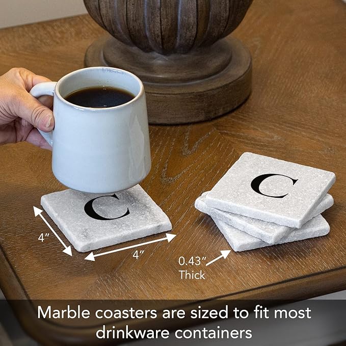 CounterArt Natural Marble Cork Backed Stone Coasters – "Letter C" – Set of 4