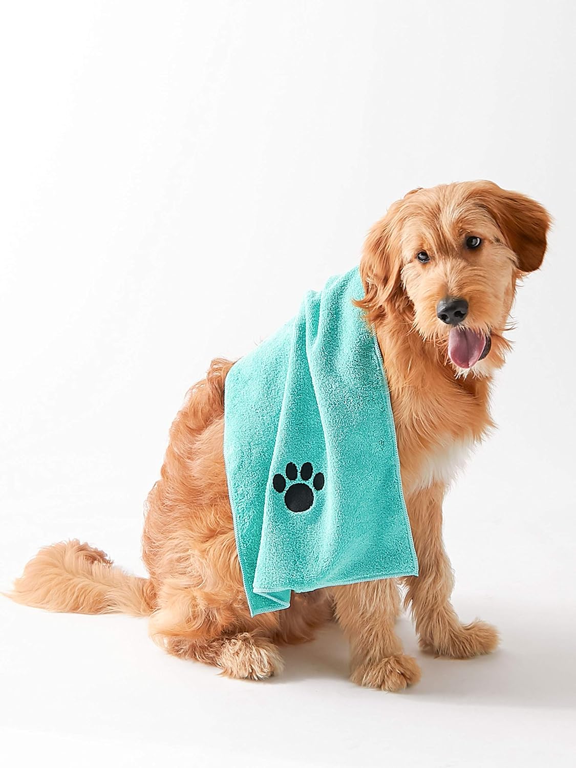 Bone Dry Pet Grooming Towel Embroidered Absorbent Microfiber – 15" x 30" Aqua