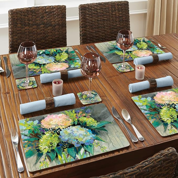 Highland Home Hardboard Cork-Backed Placemats – Hydrangeas from the Garden – Set of 4