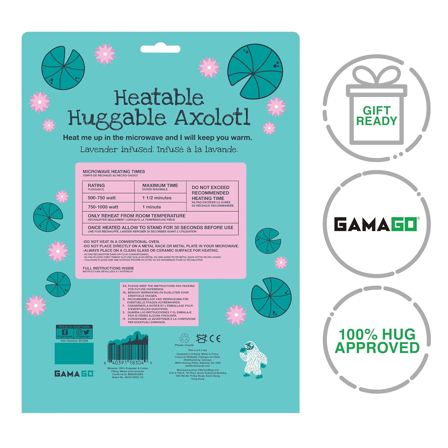 GAMAGO Microwavable Heating Pad & Huggable Pillow – 11" – Axolotl