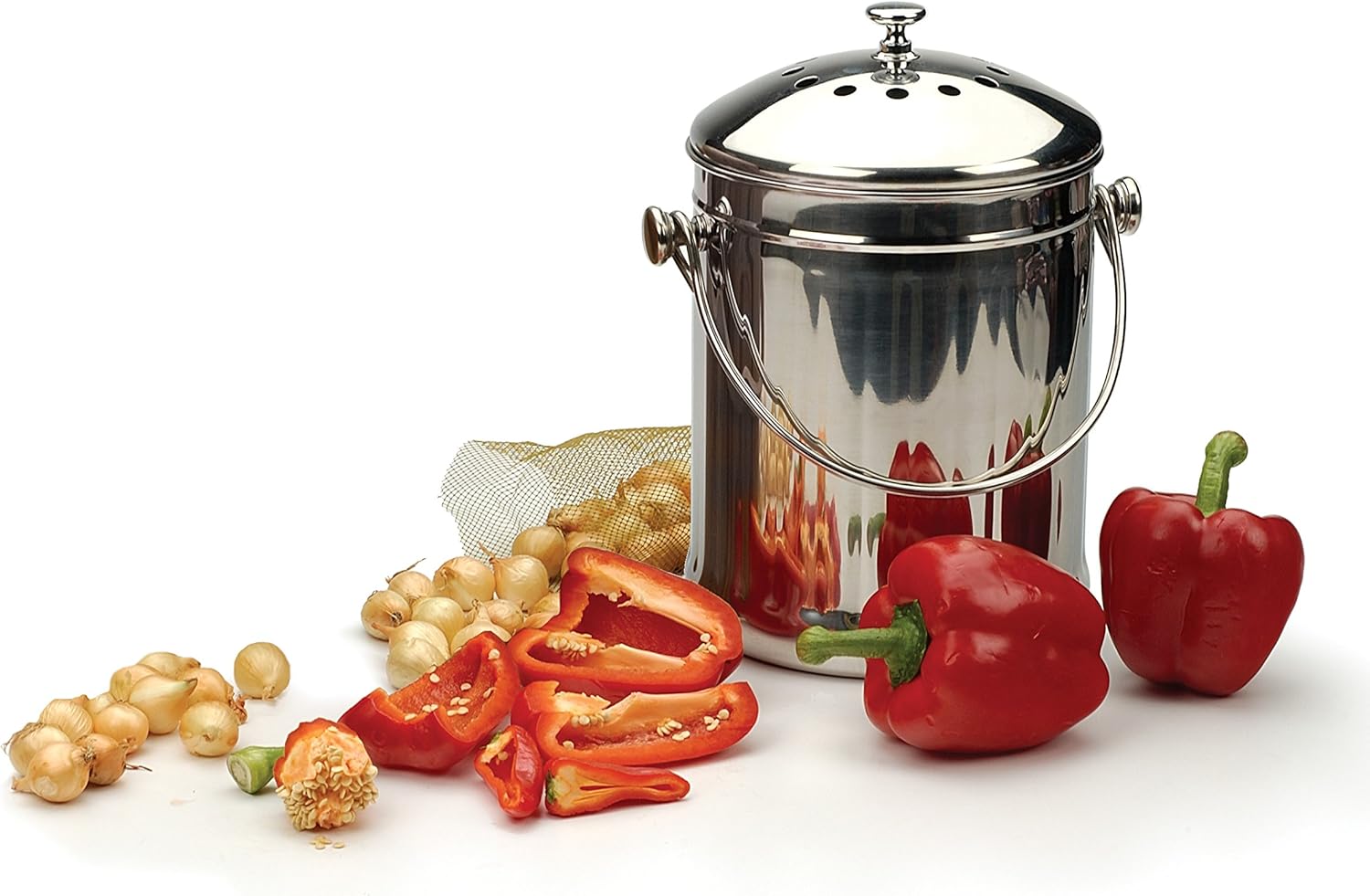 Stainless Steel Compost Pail with Odor Filter – Dishwasher Safe – 1 Gallon Capacity