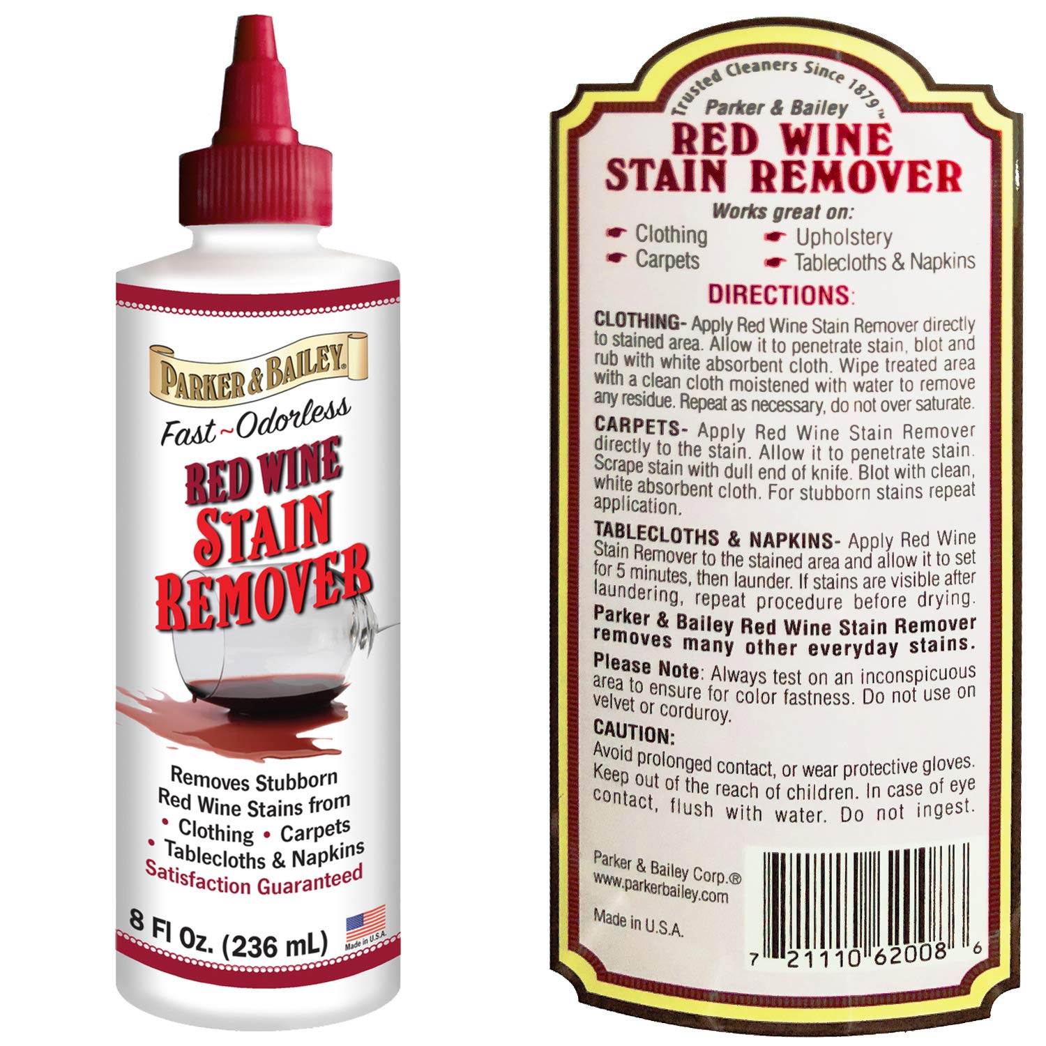 Parker & Bailey Fast & Odorless Red Wine Stain Remover – 8oz