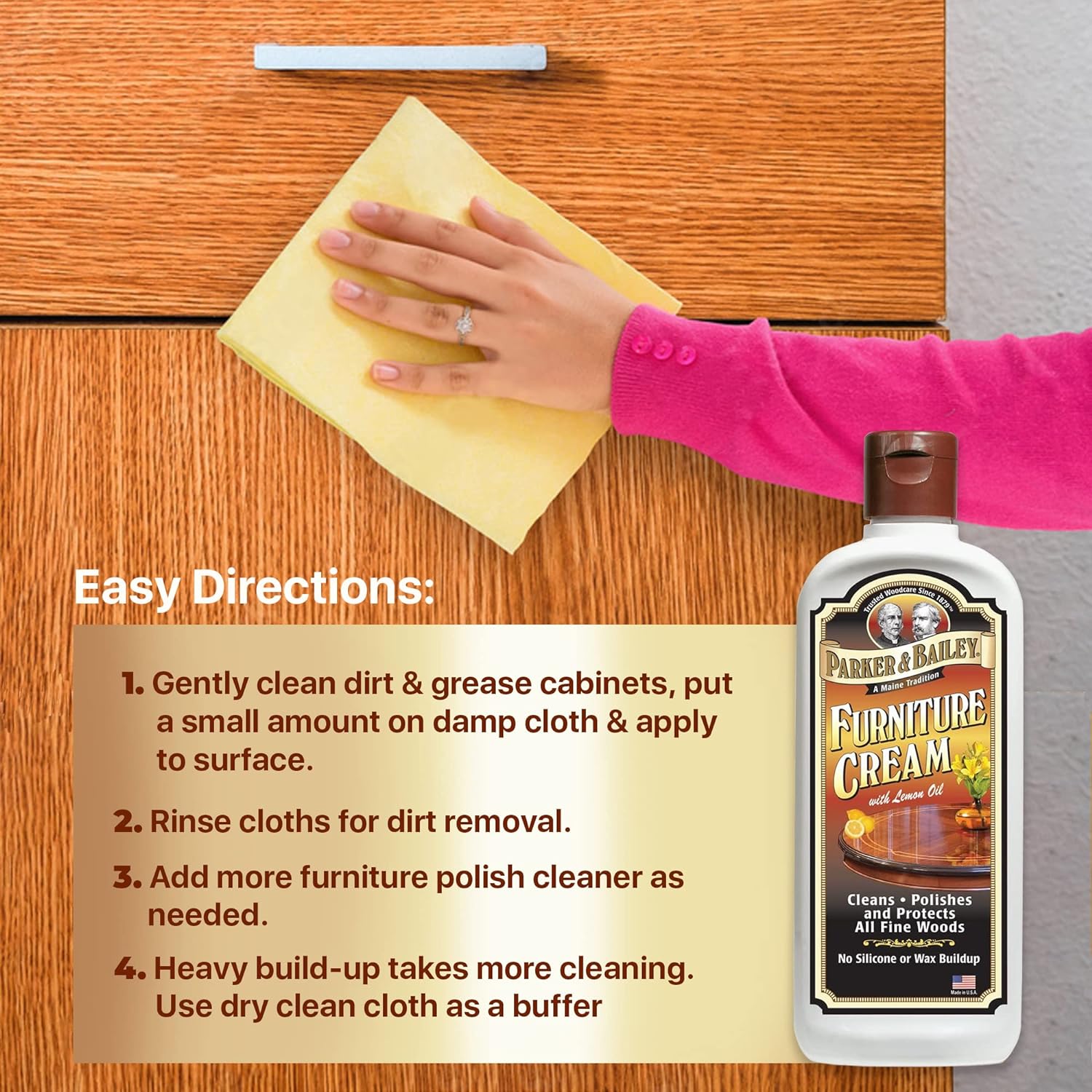 Parker & Bailey Furniture Cream with Lemon Oil - Multi-surface Wood Cleaner and Furniture Polish – 8oz.