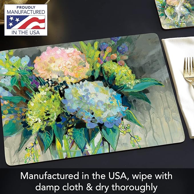 Highland Home Hardboard Cork-Backed Placemats – Hydrangeas from the Garden – Set of 4