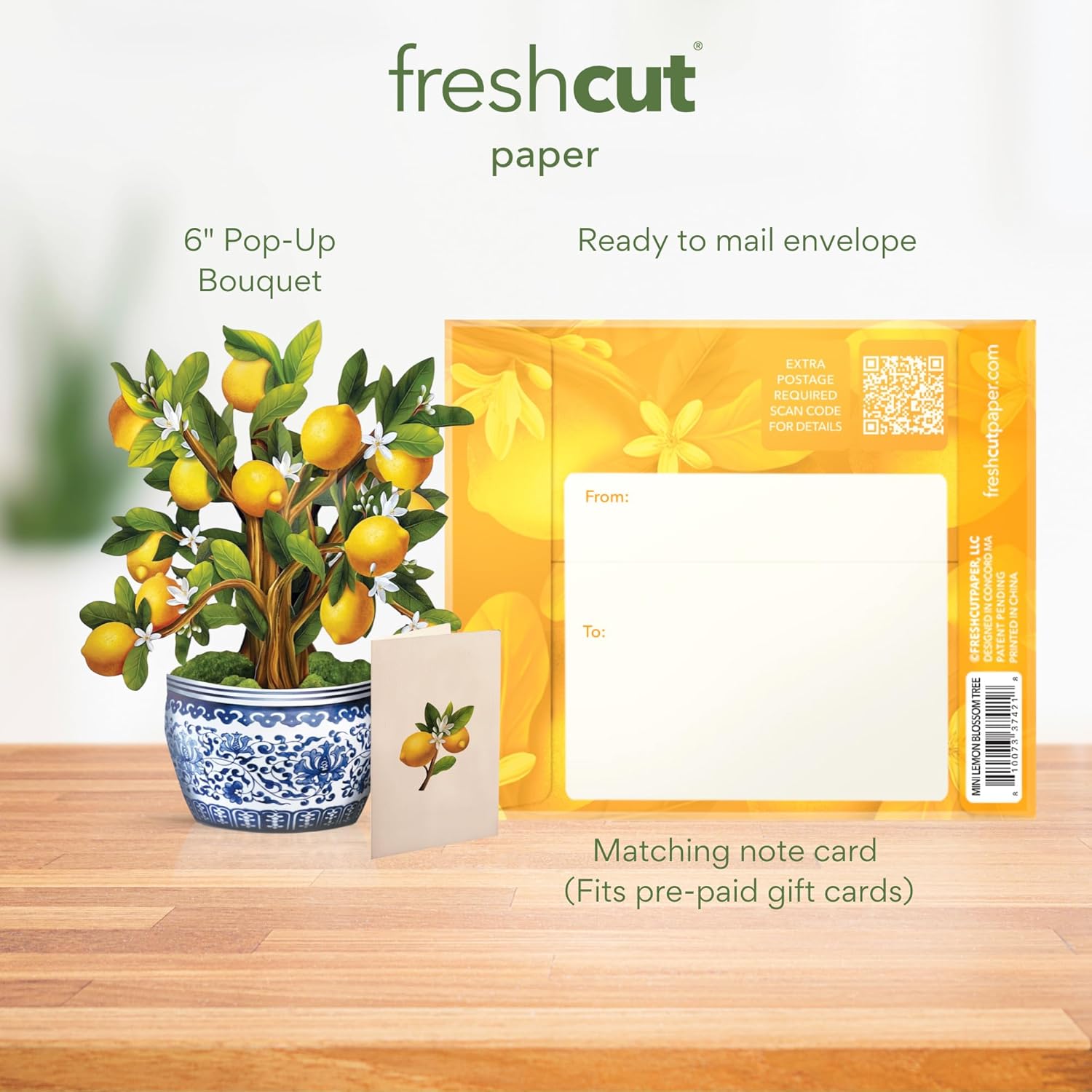 Fresh Cut Paper 3D Pop Up Flower Greeting Note Card – Lemon Blossom Tree – 6" x 5"