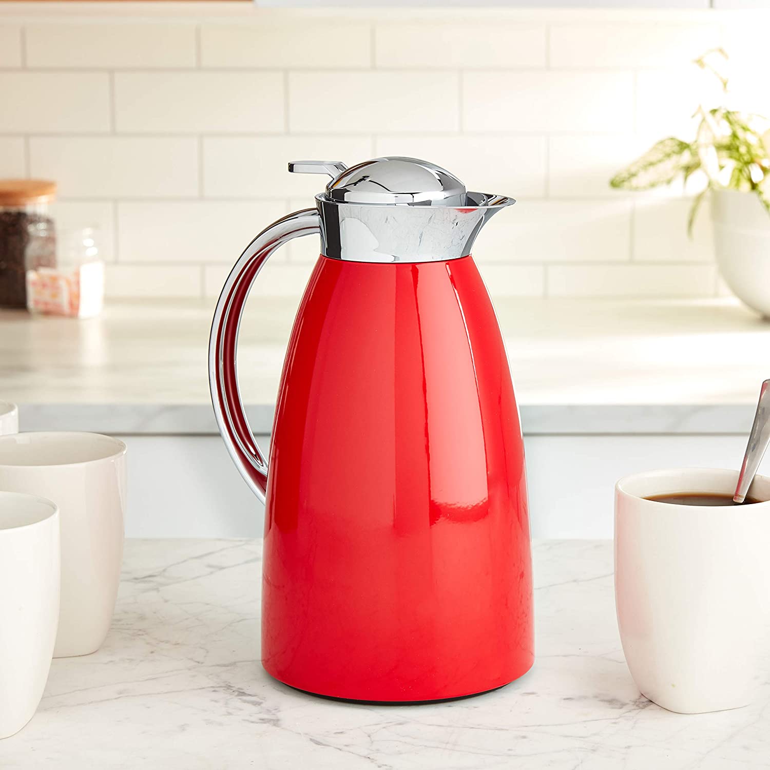 Alfi Gusto Glass Vacuum Thermal Dispenser Carafe – 1.0 Liter - Red