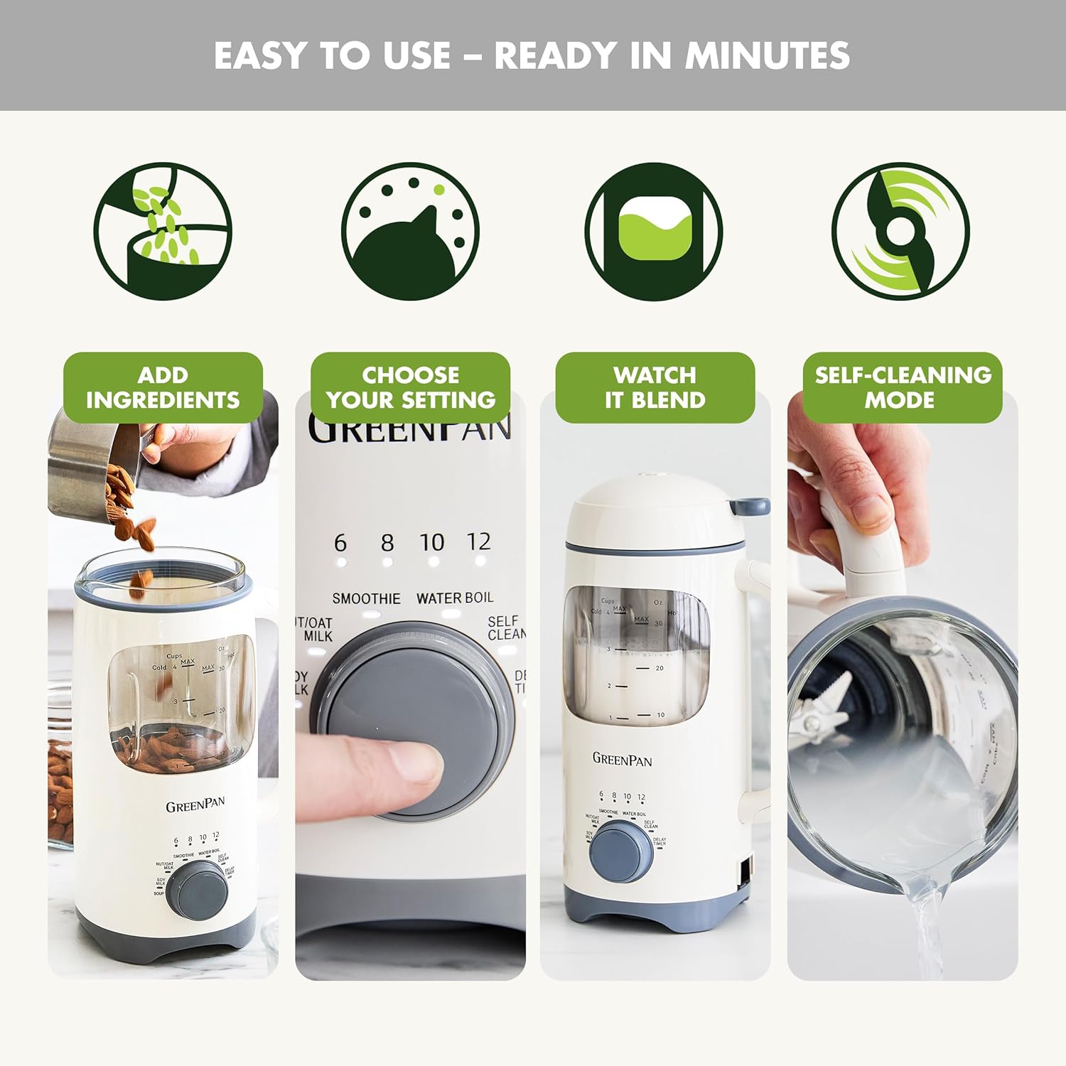 GreenPan Nut Milk Maker – 15-in-1 for Homemade Plant-Based Non-Dairy Beverages – 30oz