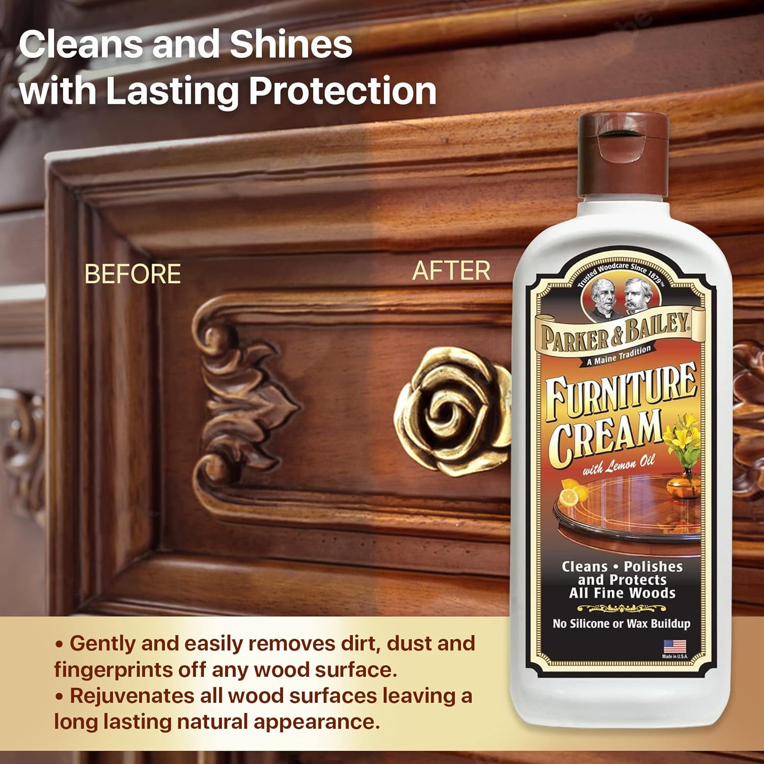 Parker & Bailey Furniture Cream with Lemon Oil - Multi-surface Wood Cleaner and Furniture Polish – 8oz.