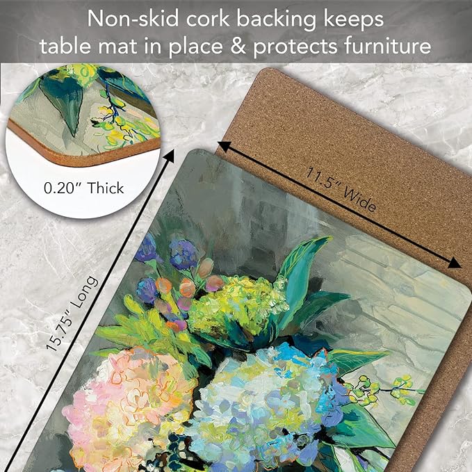 Highland Home Hardboard Cork-Backed Placemats – Hydrangeas from the Garden – Set of 4