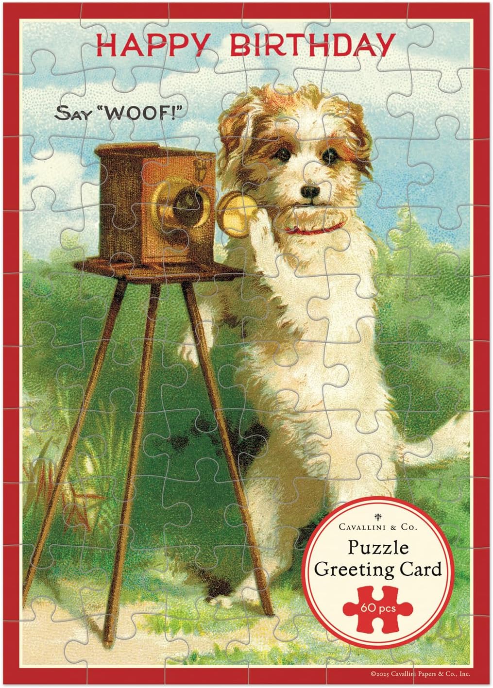 Cavallini & Co. Dog Puzzle Greeting Card – 5 x 7 – Happy Birthday