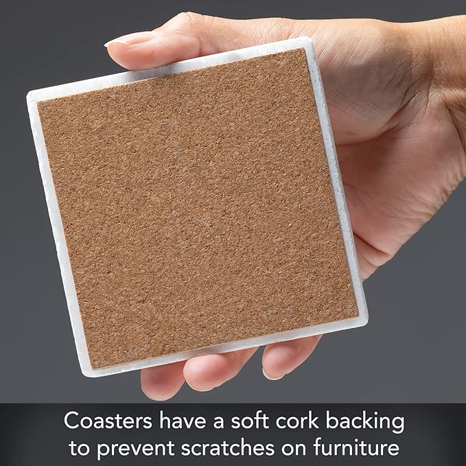 CounterArt Natural Marble Cork Backed Stone Coasters – "Letter C" – Set of 4
