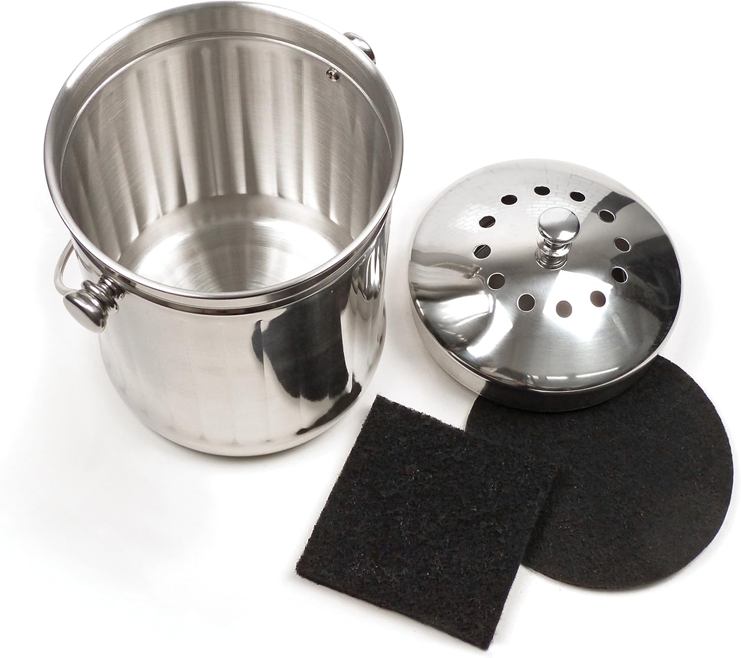 Stainless Steel Compost Pail with Odor Filter – Dishwasher Safe – 1 Gallon Capacity