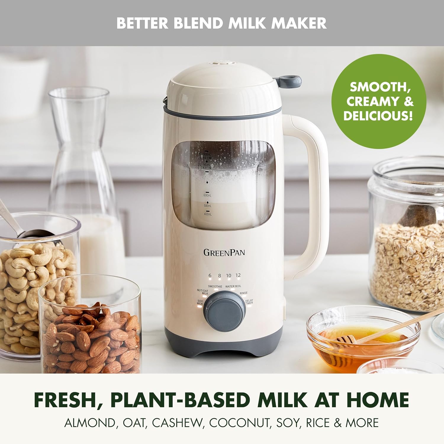 GreenPan Nut Milk Maker – 15-in-1 for Homemade Plant-Based Non-Dairy Beverages – 30oz