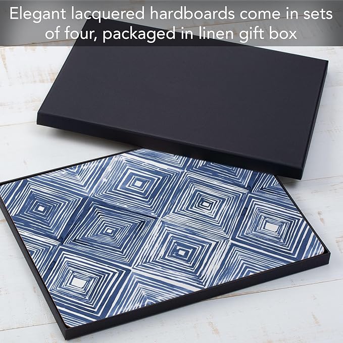 Highland Home Hardboard Cork-Backed Placemats – Indigo Diamond – Set of 4