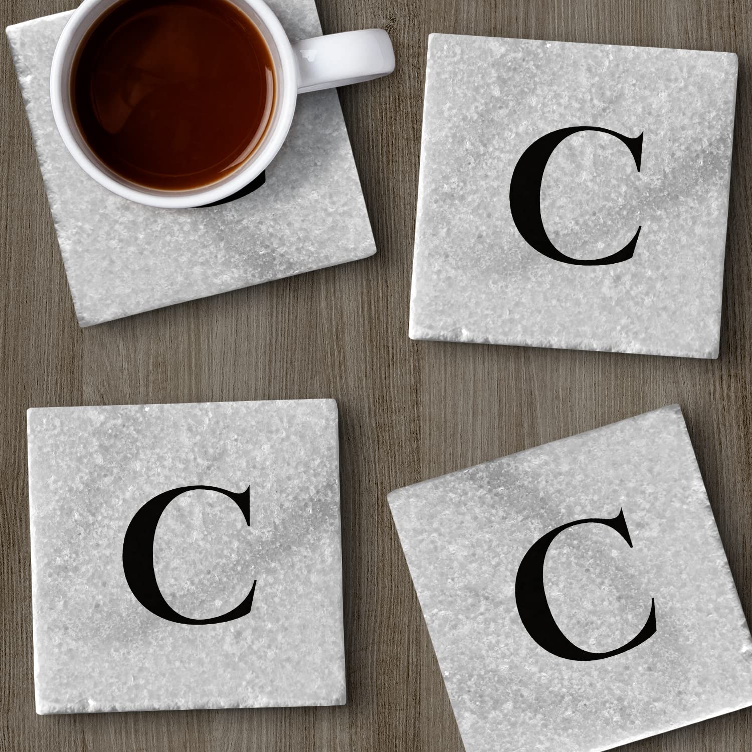 CounterArt Natural Marble Cork Backed Stone Coasters – "Letter C" – Set of 4
