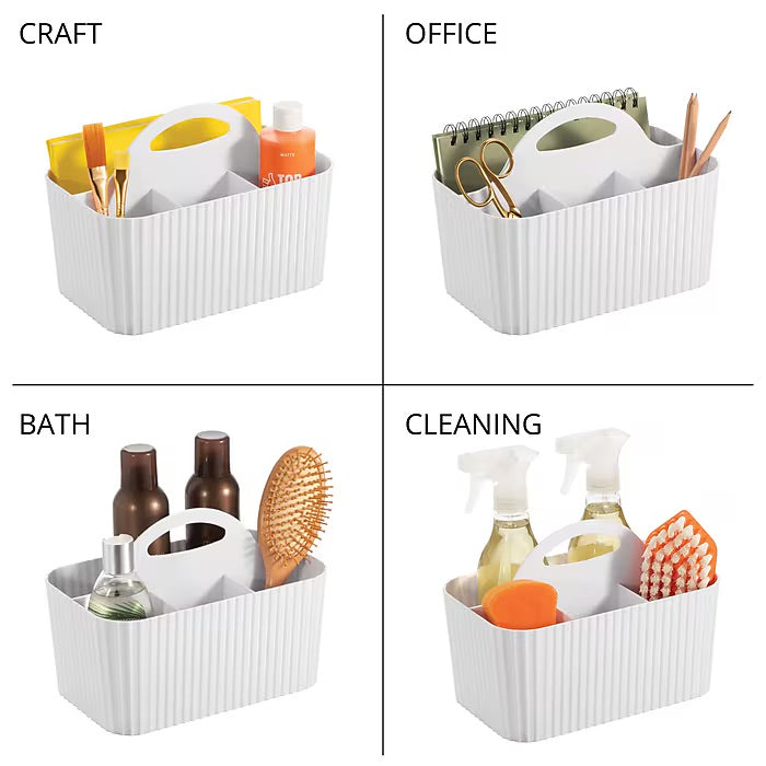 mDesign 4-Section Plastic Caddy Organizer with Handle – White