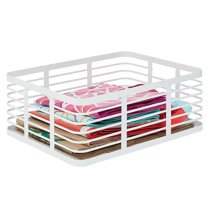 mDesign Carson Steel Organizer Basket – Matte White – 16" x 12" x 6"