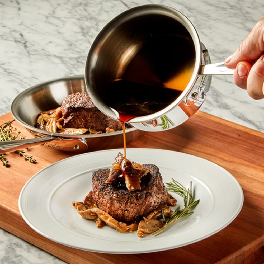 All-Clad D3 Stainless 3-ply Bonded Cookware – 2 Piece Kitchen Helper Set - 8" Frypan + 1qt Sauce Pan