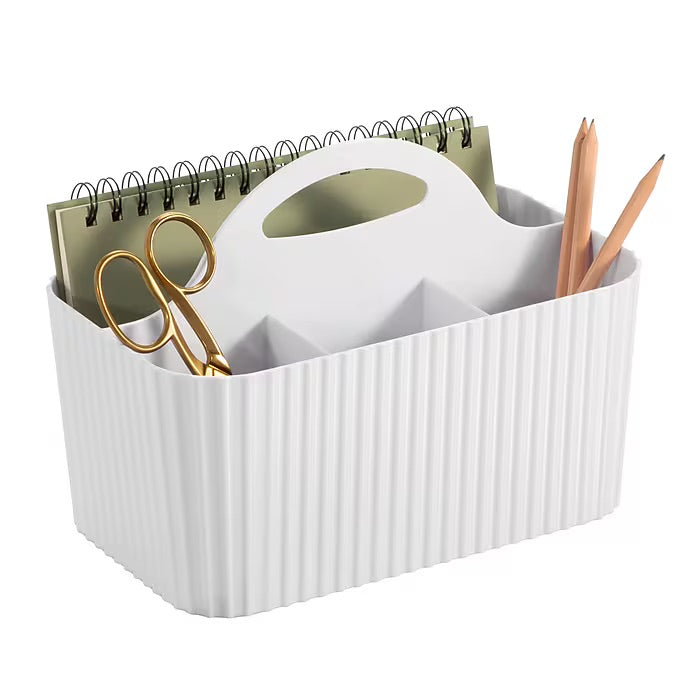 mDesign 4-Section Plastic Caddy Organizer with Handle – White