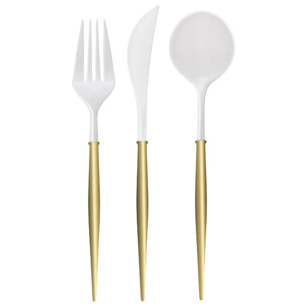 Polished Gold & White - Luxurious Disposable Utensils – 24pc