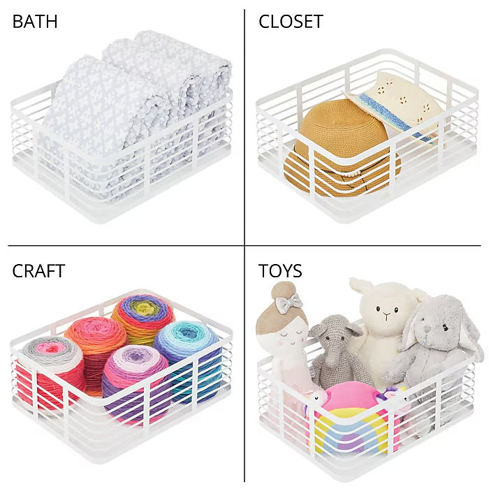 mDesign Carson Steel Organizer Basket – Matte White – 16" x 12" x 6"