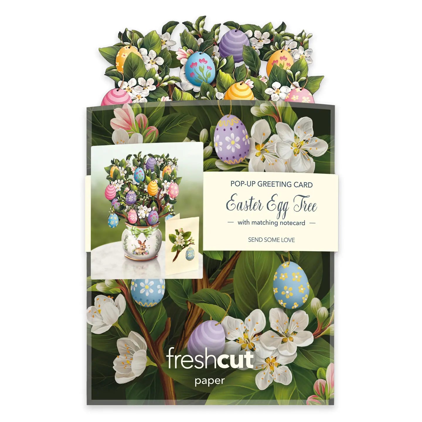 Fresh Cut Paper Mini 3D Pop Up Greeting Note Card – Easter Egg Tree– 6" x 5"