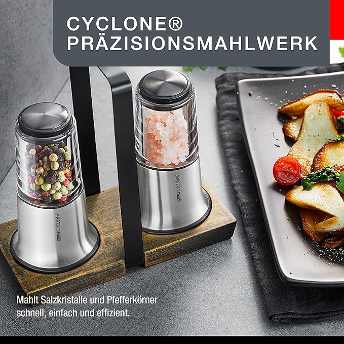 Gefu X-plosion Stainless Steel Salt and Pepper Mill Set – Black