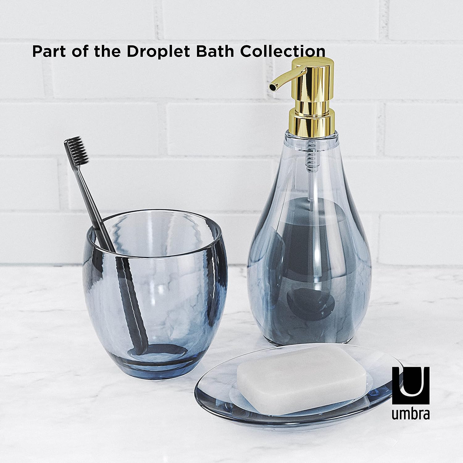 Umbra Droplet Soap Pump – Clear Denim