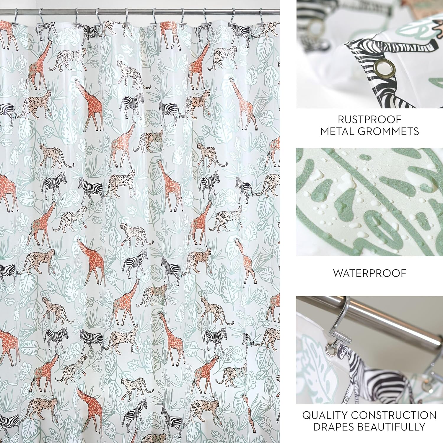 IDesign Water Resistant Peva Shower Curtain – Safari – 72" x 72"