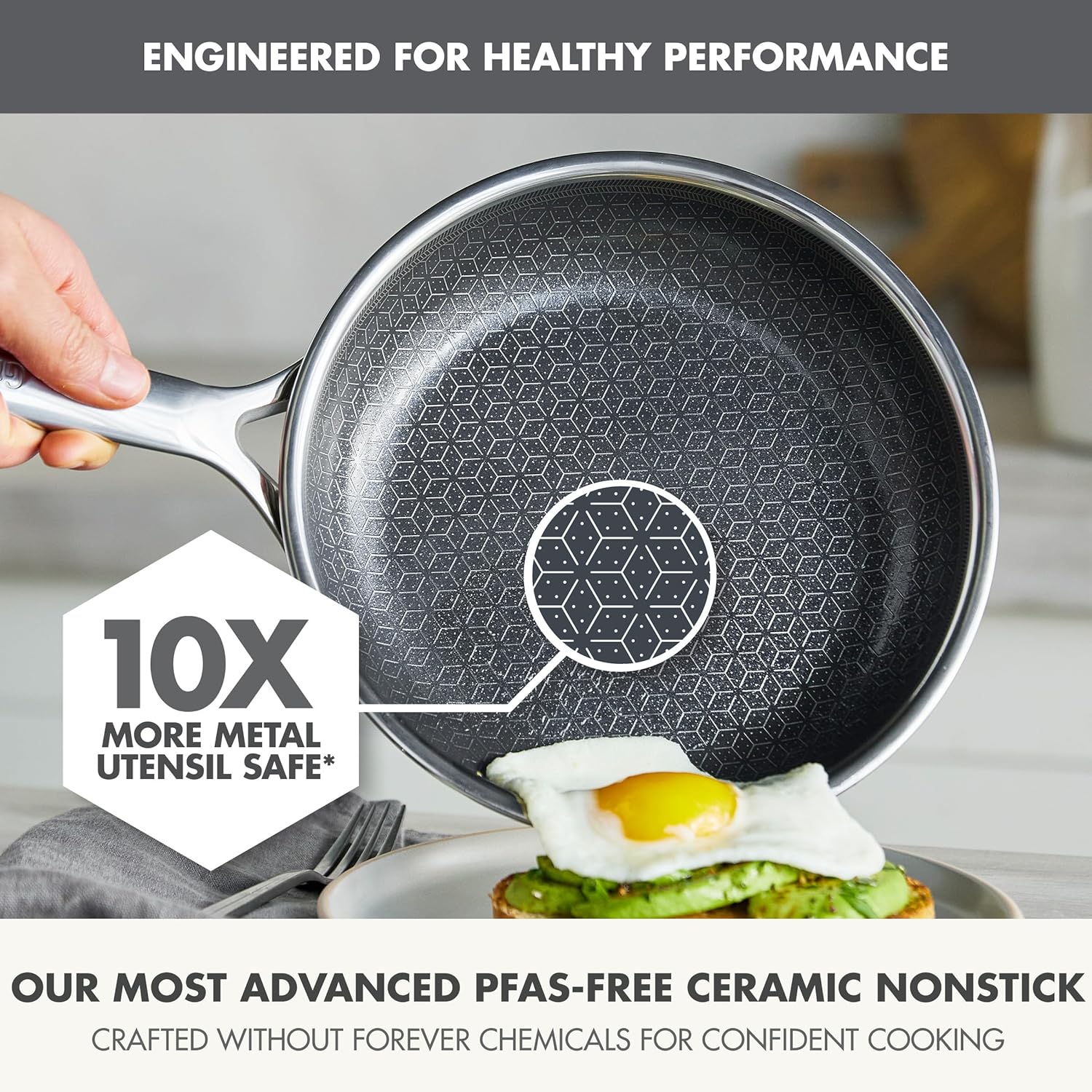 GreenPan Spectra Frying Pan Skillet – Hybrid Tri-Ply Stainless Steel Ceramic Nonstick – 10" & 12"